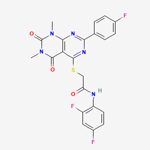 molecular formula C22H16F3N5O3S B2690820 N-(2,4-difluorophenyl)-2-[7-(4-fluorophenyl)-1,3-dimethyl-2,4-dioxopyrimido[4,5-d]pyrimidin-5-yl]sulfanylacetamide CAS No. 852170-15-1