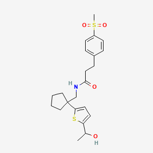 N-((1-(5-(1-hydroxyethyl)thiophen-2-yl)cyclopentyl)methyl)-3-(4-(methylsulfonyl)phenyl)propanamide