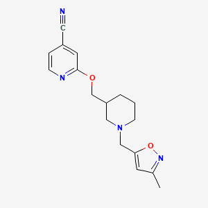 molecular formula C17H20N4O2 B2690829 2-({1-[(3-Methyl-1,2-oxazol-5-yl)methyl]piperidin-3-yl}methoxy)pyridine-4-carbonitrile CAS No. 2380070-76-6