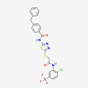 molecular formula C25H18ClF3N4O2S2 B2690838 4-benzyl-N-[5-[2-[2-chloro-5-(trifluoromethyl)anilino]-2-oxoethyl]sulfanyl-1,3,4-thiadiazol-2-yl]benzamide CAS No. 392299-16-0