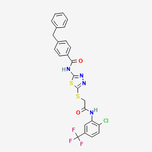 molecular formula C25H18ClF3N4O2S2 B2690838 4-benzyl-N-{5-[({[2-chloro-5-(trifluoromethyl)phenyl]carbamoyl}methyl)sulfanyl]-1,3,4-thiadiazol-2-yl}benzamide CAS No. 392299-16-0