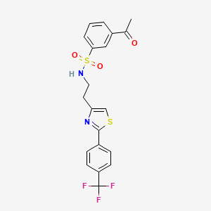 molecular formula C20H17F3N2O3S2 B2690841 3-乙酰-N-(2-(2-(4-(三氟甲基)苯基)噻唑-4-基)乙基)苯磺酰胺 CAS No. 896607-92-4