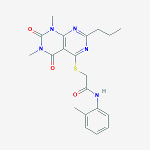molecular formula C20H23N5O3S B2690895 2-((6,8-dimethyl-5,7-dioxo-2-propyl-5,6,7,8-tetrahydropyrimido[4,5-d]pyrimidin-4-yl)thio)-N-(o-tolyl)acetamide CAS No. 852170-86-6