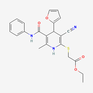 molecular formula C22H21N3O4S B2690913 Ethyl {[3-cyano-4-(furan-2-yl)-6-methyl-5-(phenylcarbamoyl)-1,4-dihydropyridin-2-yl]sulfanyl}acetate CAS No. 223109-58-8