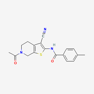 molecular formula C18H17N3O2S B2690926 N-(6-乙酰基-3-氰基-5,7-二氢-4H-噻吩[2,3-c]嘧啶-2-基)-4-甲基苯甲酰胺 CAS No. 864858-26-4
