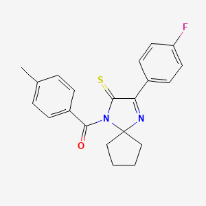 molecular formula C21H19FN2OS B2690949 3-(4-氟苯基)-1-(4-甲基苯甲酰)-1,4-二氮杂螺[4.4]壬-3-烯-2-硫酮 CAS No. 1223801-16-8