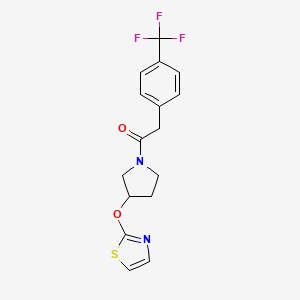 molecular formula C16H15F3N2O2S B2690951 1-(3-(噻唑-2-基氧基)吡咯烷-1-基)-2-(4-(三氟甲基)苯基)乙酮 CAS No. 2201887-72-9