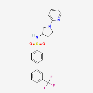 molecular formula C22H20F3N3O2S B2690956 N-(1-(pyridin-2-yl)pyrrolidin-3-yl)-3'-(trifluoromethyl)-[1,1'-biphenyl]-4-sulfonamide CAS No. 1798524-68-1