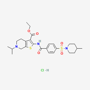 molecular formula C26H36ClN3O5S2 B2691005 乙基 6-异丙基-2-(4-((4-甲基哌嗪-1-基)磺酰基)苯甲酰胺)-4,5,6,7-四氢噻吩[2,3-c]吡啶-3-羧酸酯 盐酸盐 CAS No. 1216729-73-5