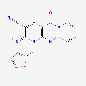 molecular formula C17H11N5O2 B2691037 7-(Furan-2-ylmethyl)-6-imino-2-oxo-1,7,9-triazatricyclo[8.4.0.0^{3,8}]tetradeca-3(8),4,9,11,13-pentaene-5-carbonitrile CAS No. 312538-16-2