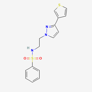 molecular formula C15H15N3O2S2 B2691040 N-(2-(3-(噻吩-3-基)-1H-吡唑-1-基)乙基)苯磺酰胺 CAS No. 2034283-29-7