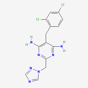 molecular formula C14H13Cl2N7 B2691047 5-(2,4-dichlorobenzyl)-2-(1H-1,2,4-triazol-1-ylmethyl)-4,6-pyrimidinediamine CAS No. 338965-11-0