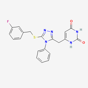 molecular formula C20H16FN5O2S B2691061 6-((5-((3-fluorobenzyl)thio)-4-phenyl-4H-1,2,4-triazol-3-yl)methyl)pyrimidine-2,4(1H,3H)-dione CAS No. 852047-10-0