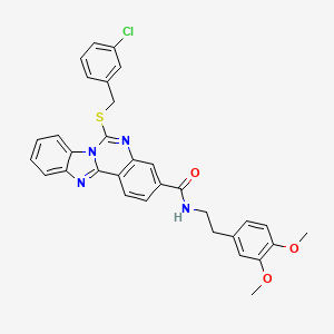 molecular formula C32H27ClN4O3S B2691064 6-[(3-chlorophenyl)methylsulfanyl]-N-[2-(3,4-dimethoxyphenyl)ethyl]benzimidazolo[1,2-c]quinazoline-3-carboxamide CAS No. 443671-06-5