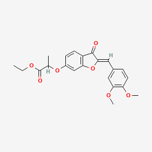 molecular formula C22H22O7 B2691076 (Z)-乙酸2-((2-(3,4-二甲氧基苯甲亚甲基)-3-氧代-2,3-二氢苯并呋喃-6-基)氧基)丙酸酯 CAS No. 858759-26-9
