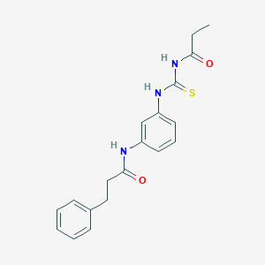 molecular formula C19H21N3O2S B269109 3-phenyl-N-{3-[(propanoylcarbamothioyl)amino]phenyl}propanamide 