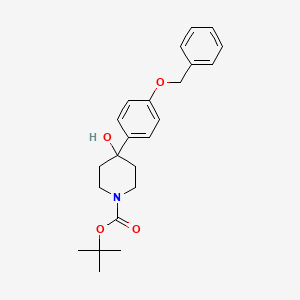 molecular formula C23H29NO4 B2691095 Tert-butyl 4-[4-(benzyloxy)phenyl]-4-hydroxypiperidine-1-carboxylate CAS No. 302924-63-6