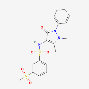 molecular formula C18H19N3O5S2 B2691098 N-(1,5-dimethyl-3-oxo-2-phenyl-2,3-dihydro-1H-pyrazol-4-yl)-3-(methylsulfonyl)benzenesulfonamide CAS No. 897830-79-4