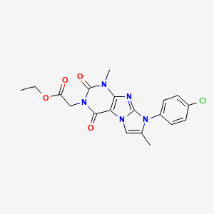 molecular formula C19H18ClN5O4 B2691107 ethyl 2-(8-(4-chlorophenyl)-1,7-dimethyl-2,4-dioxo-1H-imidazo[2,1-f]purin-3(2H,4H,8H)-yl)acetate CAS No. 887467-12-1