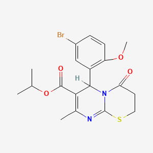 molecular formula C19H21BrN2O4S B2691117 isopropyl 6-(5-bromo-2-methoxyphenyl)-8-methyl-4-oxo-3,4-dihydro-2H,6H-pyrimido[2,1-b][1,3]thiazine-7-carboxylate CAS No. 609795-54-2