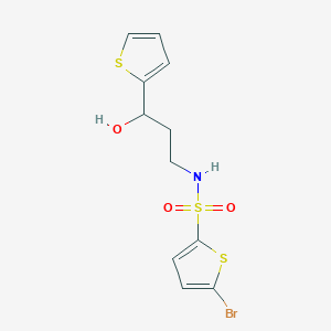 molecular formula C11H12BrNO3S3 B2691118 5-bromo-N-(3-hydroxy-3-(thiophen-2-yl)propyl)thiophene-2-sulfonamide CAS No. 1421441-96-4
