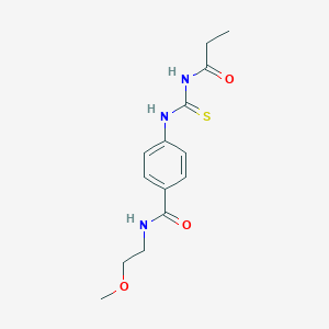 molecular formula C14H19N3O3S B269113 N-(2-methoxyethyl)-4-[(propanoylcarbamothioyl)amino]benzamide 
