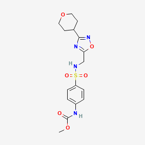 molecular formula C16H20N4O6S B2691133 methyl (4-(N-((3-(tetrahydro-2H-pyran-4-yl)-1,2,4-oxadiazol-5-yl)methyl)sulfamoyl)phenyl)carbamate CAS No. 2034518-57-3