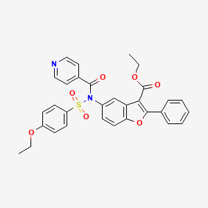 molecular formula C31H26N2O7S B2691150 乙酸-5-{[(4-乙氧基苯基)磺酰](吡啶-4-基甲酰)氨基}-2-苯基-1-苯并呋喃-3-羧酸酯 CAS No. 518318-12-2