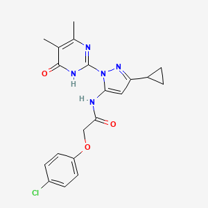 molecular formula C20H20ClN5O3 B2691167 2-(4-chlorophenoxy)-N-(3-cyclopropyl-1-(4,5-dimethyl-6-oxo-1,6-dihydropyrimidin-2-yl)-1H-pyrazol-5-yl)acetamide CAS No. 1203232-07-8