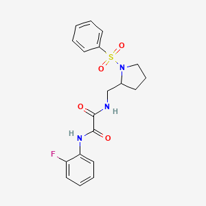 molecular formula C19H20FN3O4S B2691169 N1-(2-fluorophenyl)-N2-((1-(phenylsulfonyl)pyrrolidin-2-yl)methyl)oxalamide CAS No. 896267-27-9