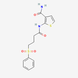 molecular formula C15H16N2O4S2 B2691181 2-(4-(苯基磺酰)丁酰胺)噻吩-3-甲酰胺 CAS No. 941966-95-6