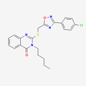 molecular formula C22H21ClN4O2S B2691187 2-(((3-(4-chlorophenyl)-1,2,4-oxadiazol-5-yl)methyl)thio)-3-pentylquinazolin-4(3H)-one CAS No. 2034368-63-1