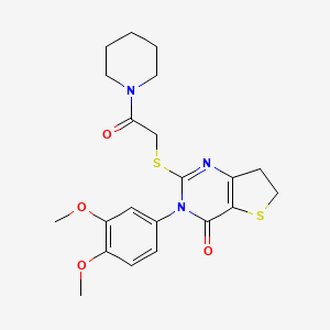 molecular formula C21H25N3O4S2 B2691193 3-(3,4-dimethoxyphenyl)-2-((2-oxo-2-(piperidin-1-yl)ethyl)thio)-6,7-dihydrothieno[3,2-d]pyrimidin-4(3H)-one CAS No. 877655-48-6