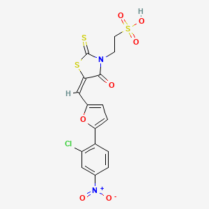 molecular formula C16H11ClN2O7S3 B2691200 (E)-2-(5-((5-(2-氯-4-硝基苯基)呋喃-2-基)甲亚)-4-氧代-2-硫代噻唑烷-3-基)乙烷磺酸 CAS No. 881817-88-5
