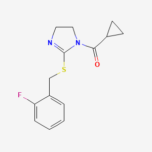 molecular formula C14H15FN2OS B2691203 环丙基(2-((2-氟苯甲基)硫基)-4,5-二氢-1H-咪唑-1-基)甲酮 CAS No. 851806-65-0