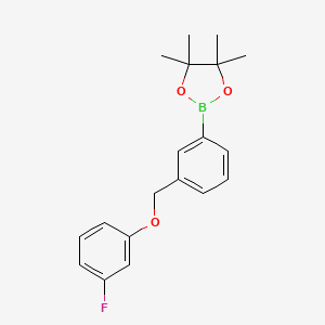 molecular formula C19H22BFO3 B2691224 1,3,2-二氧杂硼杂环丁烷, 2-[3-[(3-氟苯氧)甲基]苯基]-4,4,5,5-四甲基- CAS No. 1648930-12-4