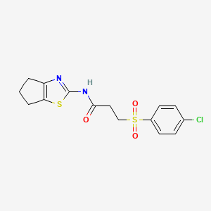 molecular formula C15H15ClN2O3S2 B2691231 3-((4-chlorophenyl)sulfonyl)-N-(5,6-dihydro-4H-cyclopenta[d]thiazol-2-yl)propanamide CAS No. 895460-40-9