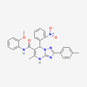 molecular formula C27H24N6O4 B2691238 N-(2-methoxyphenyl)-5-methyl-7-(2-nitrophenyl)-2-(p-tolyl)-4,7-dihydro-[1,2,4]triazolo[1,5-a]pyrimidine-6-carboxamide CAS No. 543679-06-7
