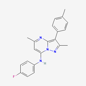 molecular formula C21H19FN4 B2691260 N-(4-氟苯基)-2,5-二甲基-3-(4-甲基苯基)吡唑并[1,5-a]嘧啶-7-胺 CAS No. 890638-66-1