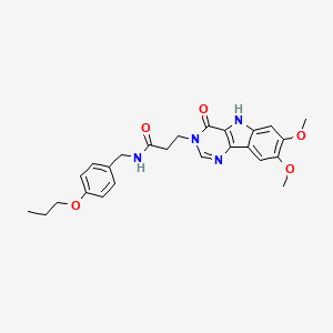 molecular formula C25H28N4O5 B2691268 3-(7,8-dimethoxy-4-oxo-4,5-dihydro-3H-pyrimido[5,4-b]indol-3-yl)-N-(4-propoxybenzyl)propanamide CAS No. 1185028-81-2