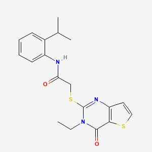 molecular formula C19H21N3O2S2 B2691296 2-({3-乙基-4-氧代-3H,4H-噻唑并[3,2-d]嘧啶-2-基}硫代)-N-[2-(异丙基)苯基]乙酰胺 CAS No. 1252924-67-6