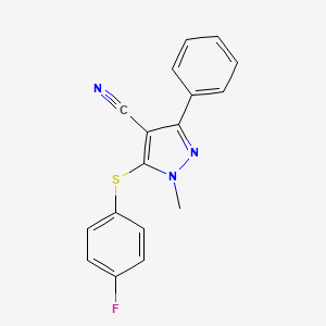 molecular formula C17H12FN3S B2691301 5-[(4-氟苯基)硫代]-1-甲基-3-苯基-1H-吡唑-4-羰基 CAS No. 321998-37-2