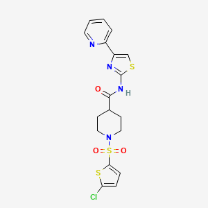 molecular formula C18H17ClN4O3S3 B2691303 1-((5-氯噻吩-2-基)磺酰)-N-(4-(吡啶-2-基)噻唑-2-基)哌啶-4-羧酰胺 CAS No. 899732-25-3