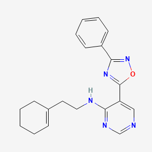 molecular formula C20H21N5O B2691310 N-[2-(1-环己烯基)乙基]-N-[5-(3-苯基-1,2,4-噁二唑-5-基)-4-嘧啶基]胺 CAS No. 1775531-94-6