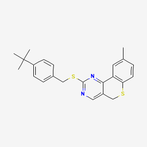 molecular formula C23H24N2S2 B2691316 2-{[4-(tert-butyl)benzyl]sulfanyl}-9-methyl-5H-thiochromeno[4,3-d]pyrimidine CAS No. 478246-85-4
