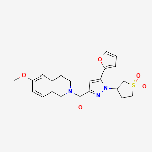 molecular formula C22H23N3O5S B2691318 (1-(1,1-dioxidotetrahydrothiophen-3-yl)-5-(furan-2-yl)-1H-pyrazol-3-yl)(6-methoxy-3,4-dihydroisoquinolin-2(1H)-yl)methanone CAS No. 1202999-32-3