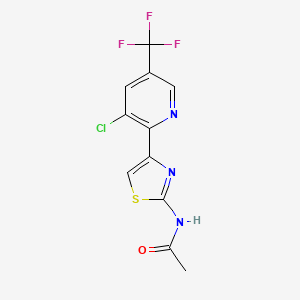 molecular formula C11H7ClF3N3OS B2691321 N-{4-[3-chloro-5-(trifluoromethyl)pyridin-2-yl]-1,3-thiazol-2-yl}acetamide CAS No. 2058813-42-4