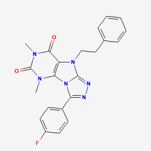 molecular formula C22H19FN6O2 B2691337 8-(4-氟苯基)-1,3-二甲基-5-(2-苯乙基)嘧啶并[8,9-c][1,2,4]三唑-2,4-二酮 CAS No. 921560-66-9