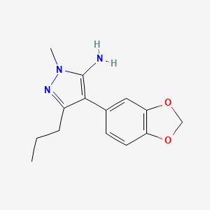molecular formula C14H17N3O2 B2691343 4-(2H-1,3-benzodioxol-5-yl)-2-methyl-5-propyl-2,3-dihydro-1H-pyrazol-3-imine CAS No. 1354960-42-1