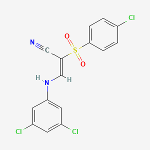 molecular formula C15H9Cl3N2O2S B2691375 (E)-2-(4-氯苯基)磺酰-3-(3,5-二氯苯胺基)丙-2-烯腈 CAS No. 1025311-95-8